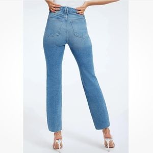 Good American Good Curve Straight High Rise Jeans Distressed Chewed Ankle 4 27